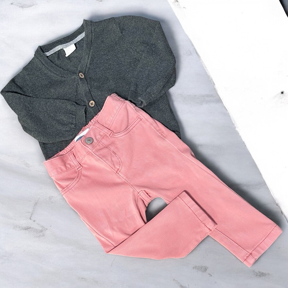Baby girls H&M gray cardigan and Old Navy ballerina jeggings outfit